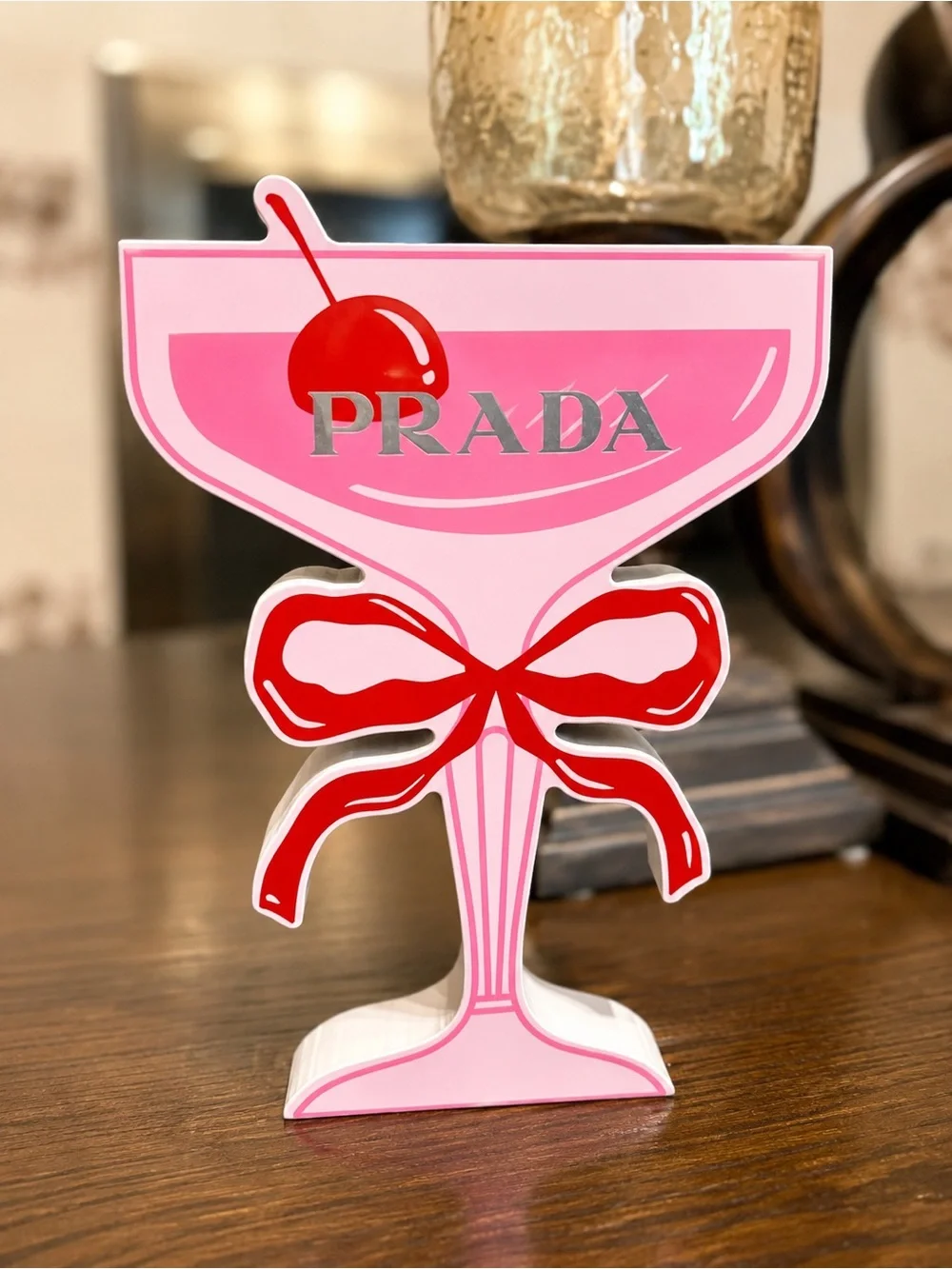 Prada Cherry on Top Coupe Glass Wood Decor NWT